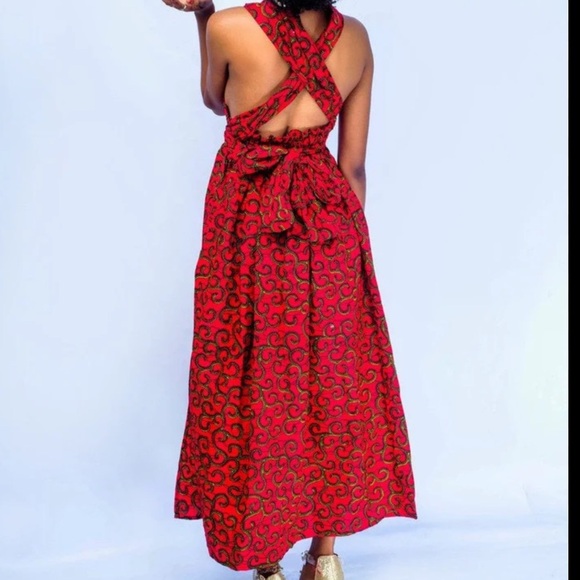 Look Afrik Elegant Red Halter Dress - Picture 2 of 14